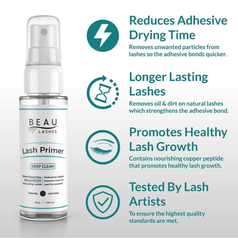 beau lashes برايمر رموش لتمديد الرموش (40 مل) - لتنظيف الرموش، وتعزيز نمو الرموش الصحي وإطالة عمر رموش الفوكس مينك الفردية - يزيل بقايا المكياج وزيت الماسكارا - Image 3